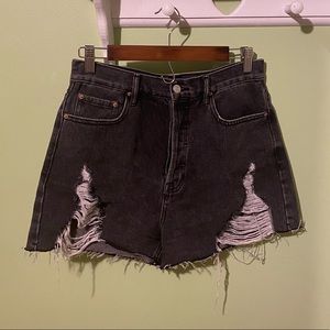pacsun ultra high rise vintage mom jean denim shorts grey ripped size 28